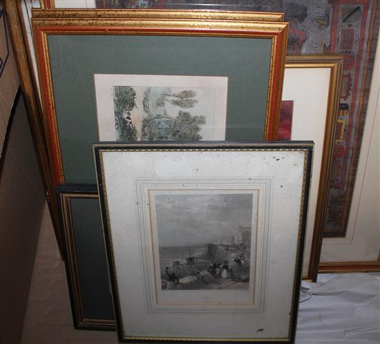 3 framed maps, 4 prints & still life(-)